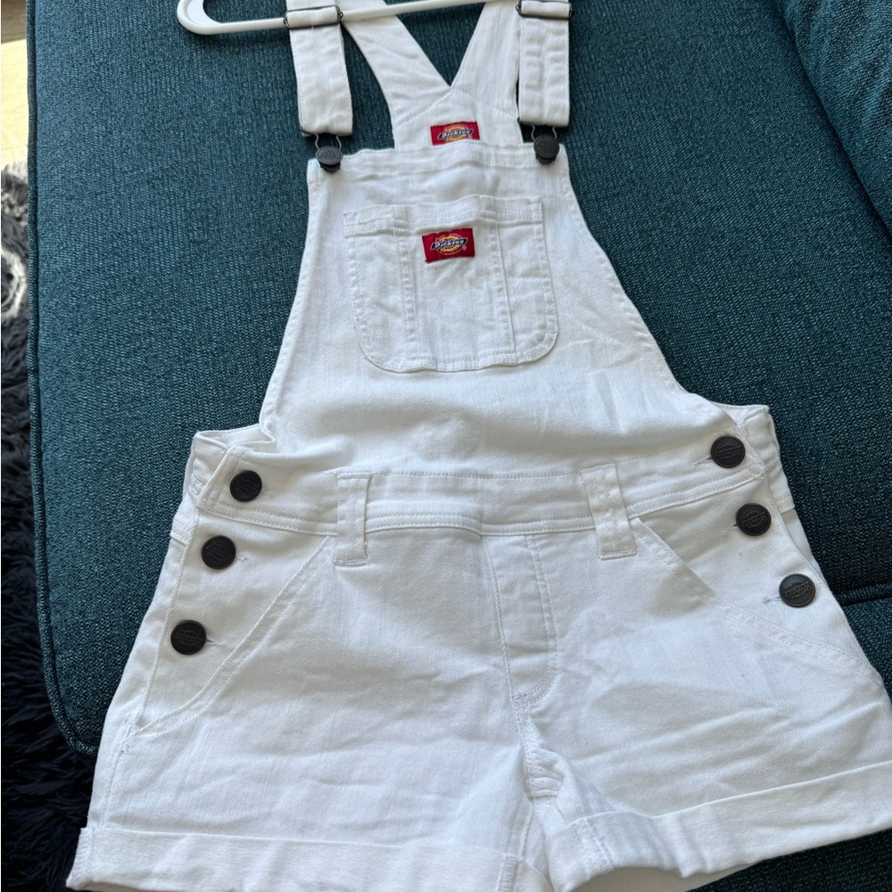 Dickies Shortalls-Adorable White Short Overalls with Black Accents-Size Small